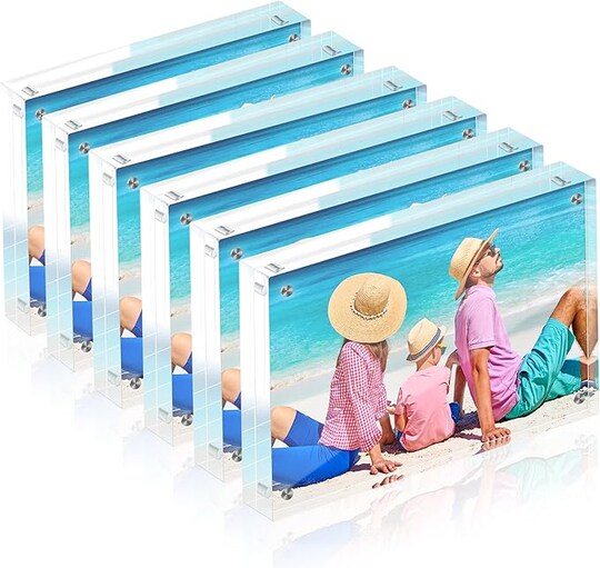 5x7 Acrylic Picture Frame Set of 6 Double-Sided Transparent Magnetic Frameless Photo Frames 20mm Thick Floating Desktop Display for Home Office Decor